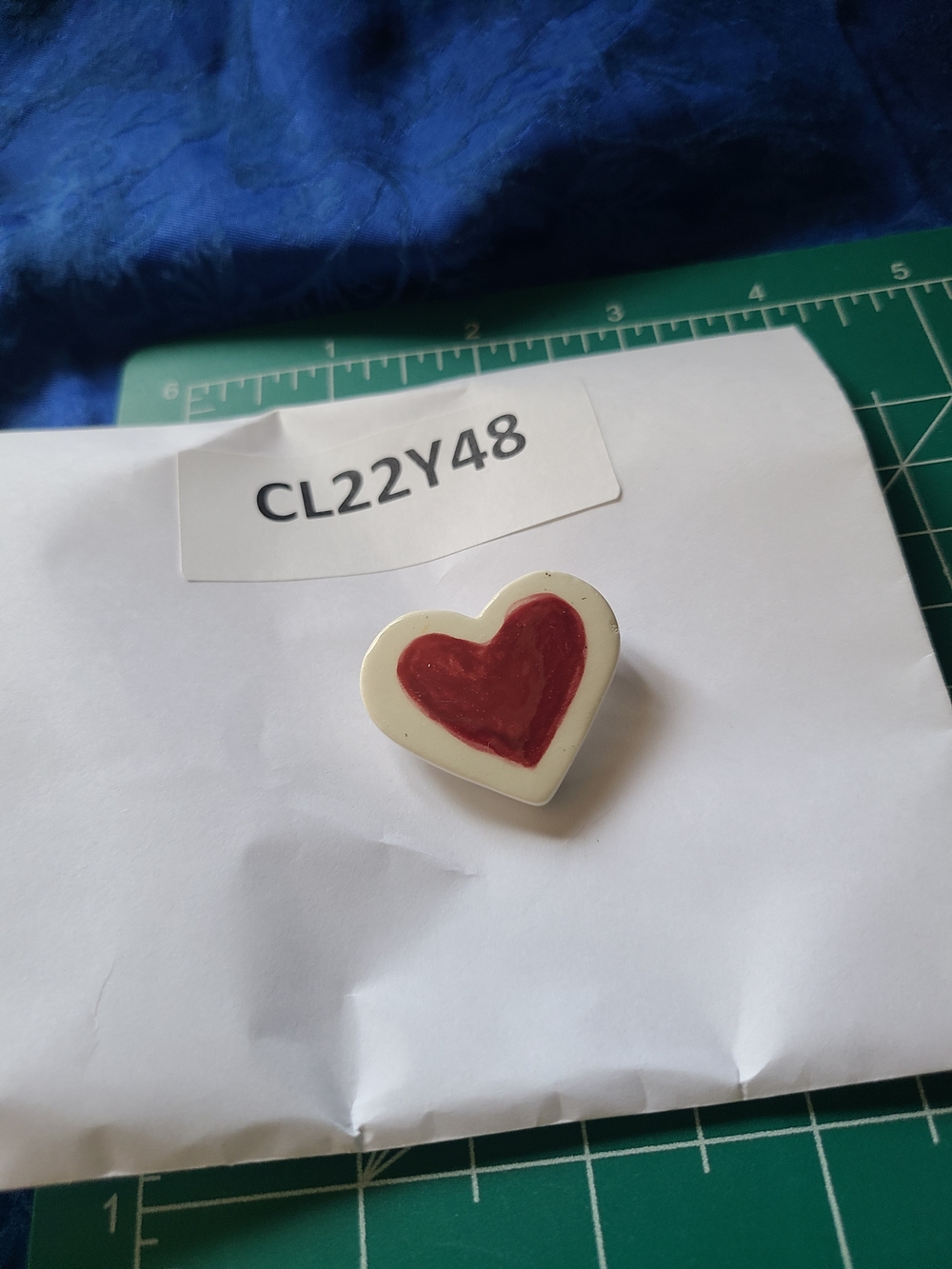 Vintage white heart pin with red center Purse Bag Button